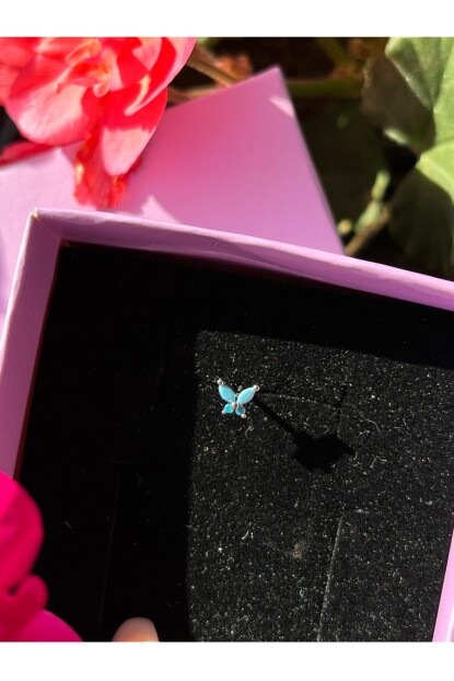 NATURE Cerrahi Çelik Zirkon Taşlı Arkası Toplu Mavi Kelebek Piercing,Tragus, Helix, Kıkırdak.