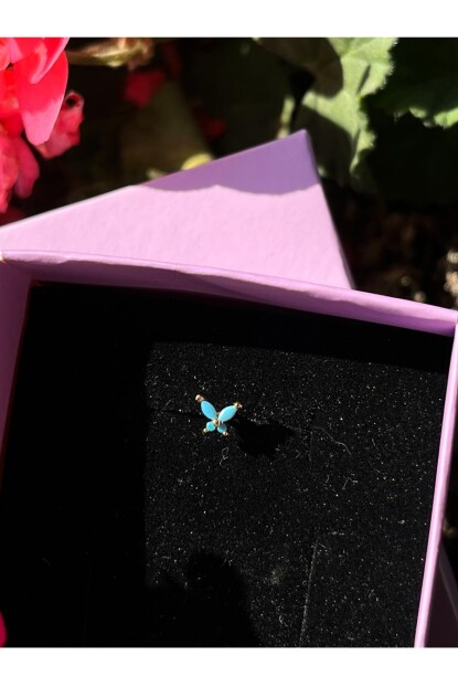 NATURE Cerrahi Çelik Zirkon Taşlı Arkası Toplu Mavi Kelebek Piercing,Tragus, Helix, Kıkırdak.