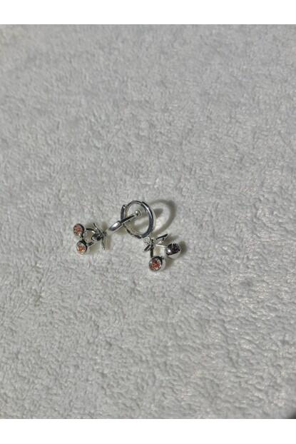 NATURE Cerrahi Çelik  Zirkon Taşlı Gümüş Renk Kiraz Halka Küpe