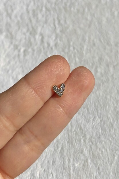 NATURE Cerrahi Çelik Zirkon Taşlı İçi Dolu Kalp Gold renk 1cm  Piercing