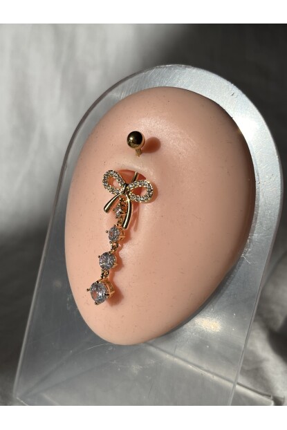 NATURE Cerrahi Çelik Zirkon Taşlı Kurdele Sallantılı Göbek Piercing
