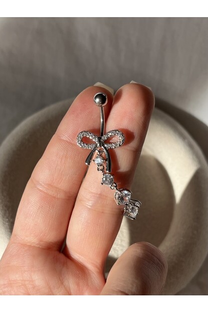 NATURE Cerrahi Çelik Zirkon Taşlı Kurdele Sallantılı Göbek Piercing