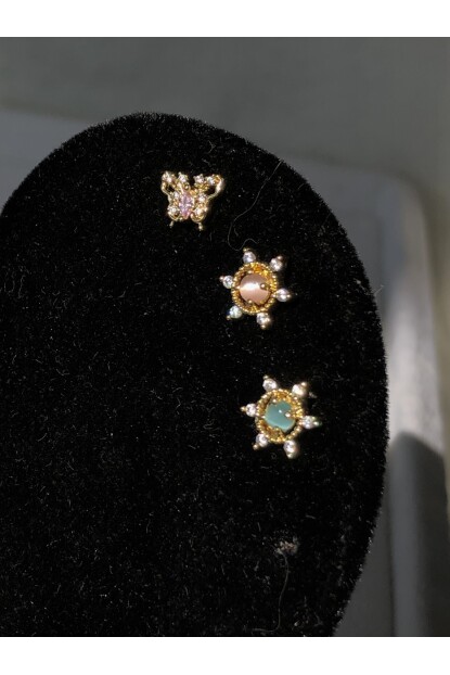 NATURE Cerrahi Çelik  Zirkon Taşlı Opal Mavi Güneş  Gold renk 1cm  Piercing