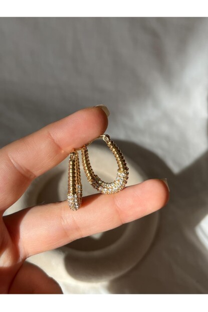 NATURE Cerrahi Çelik Zirkon Taşlı Oval Halka  Küpe