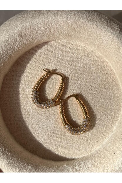 NATURE Cerrahi Çelik Zirkon Taşlı Oval Halka  Küpe