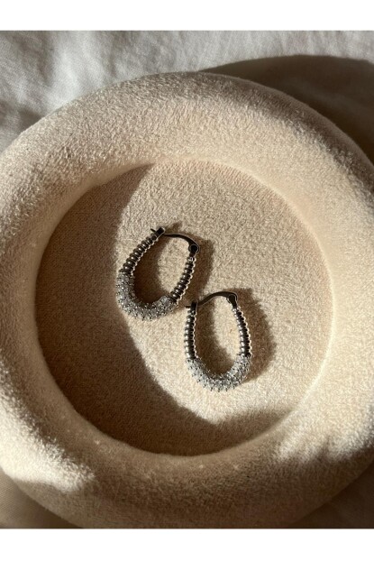 NATURE Cerrahi Çelik Zirkon Taşlı Oval Halka  Küpe