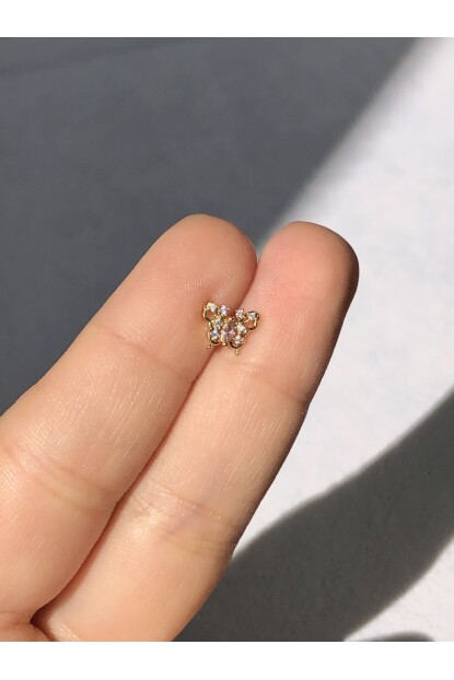 NATURE Cerrahi Çelik  Zirkon Taşlı Pembe Kelebek  Gold renk 1cm  Piercing