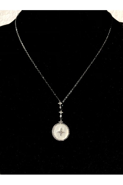 NATURE Cerrahi Çelik Zirkon Taşlı Sallantılı 46 cm Gümüş Renk Sedefli Yıldız Kolye 