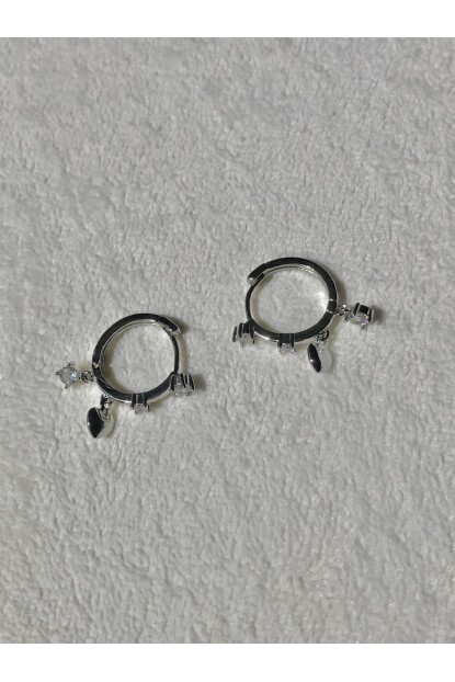 NATURE Cerrahi Çelik Zirkon Taşlı Sallantılı Kalpli Gümüş Renk Halka Küpe