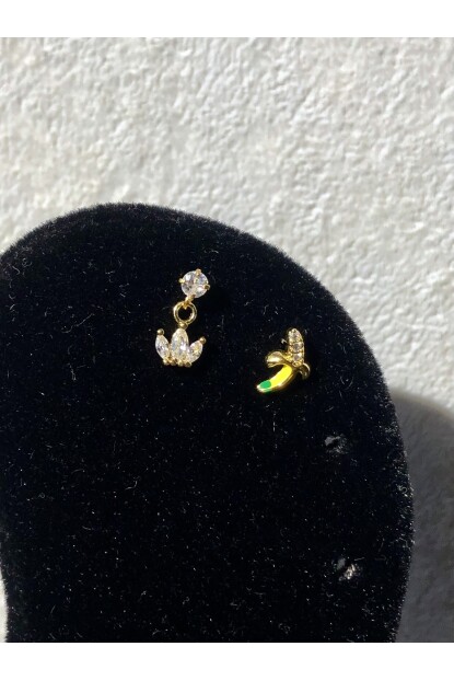 NATURE Cerrahi Çelik Zirkon Taşlı Sallantılı Taç Gold Renk 1cm Piercing