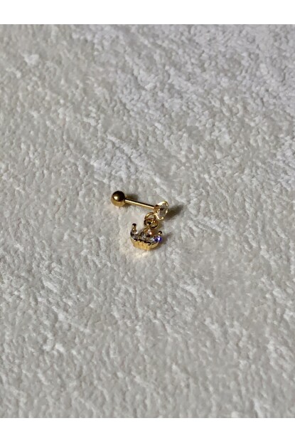 NATURE Cerrahi Çelik Zirkon Taşlı Sallantılı Taç Gold Renk 1cm Piercing