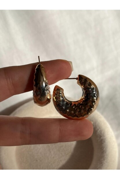 NATURE İki Renkli Kalın Halka  Küpe