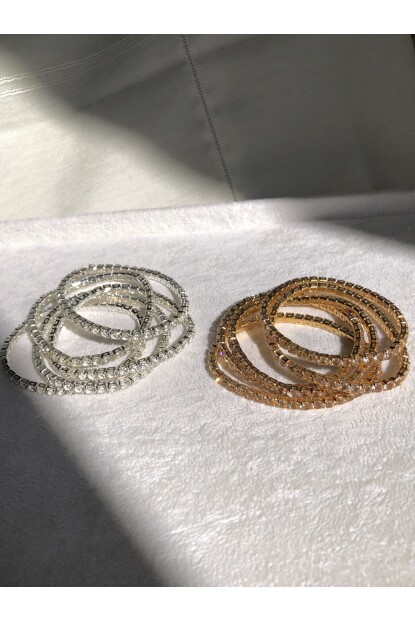 NATURE Tam Tur Zirkon Beyaz Taşlı Kalın Esnek Rose Gold Renk Su Yolu Bileklik