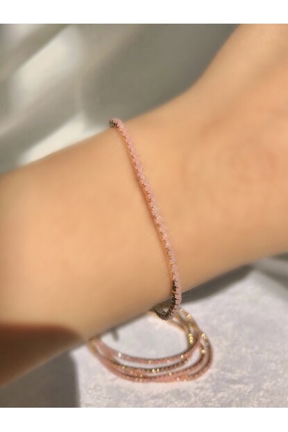 NATURE Tam Tur Zirkon Pembe Taşlı Esnek Rose Gold Renk Su Yolu Bileklik