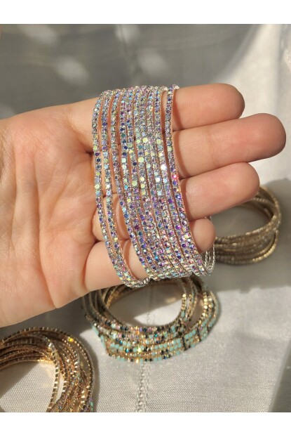 NATURE Tam Tur Zirkon Renkli Taşlı Esnek Gümüş Renk SuYolu Bileklik