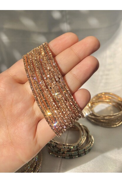 NATURE Tam Tur Zirkon Rose Gold Taşlı Esnek Gold Renk Su Yolu Bileklik