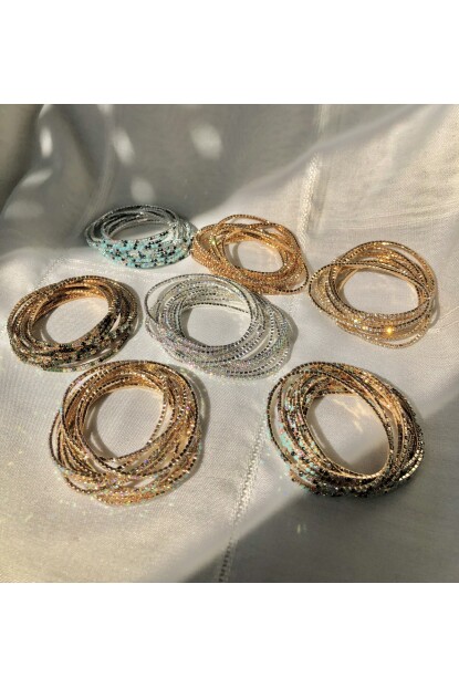 NATURE Tam Tur Zirkon Yeşil Taşlı Esnek Gold Renk Su Yolu Bileklik