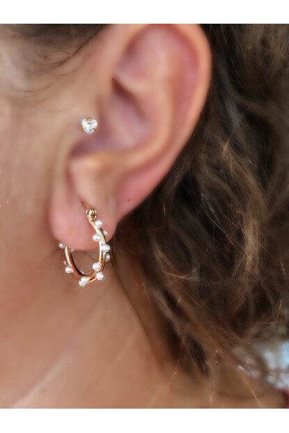 NATURE Xuping Çelik Rose Gold Renk İncili Halka  Küpe