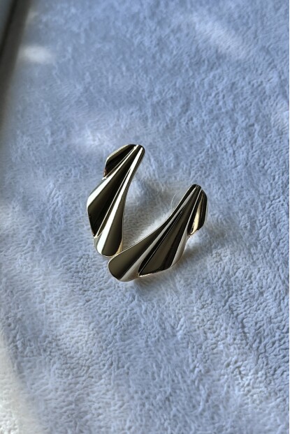 NATURE Yarım Dalgalı Plaka Altın Renk Çelik Küpe