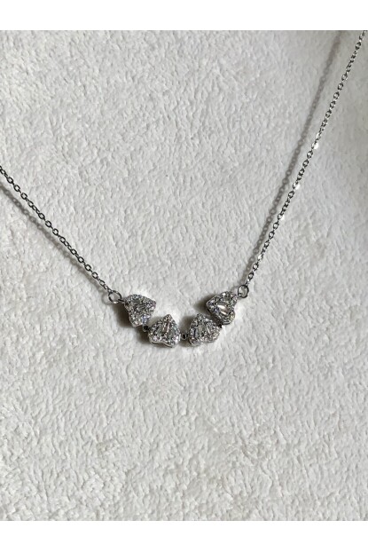 NATURE Zirkon Taşlı Dönüşebilir Gümüş Renk Yonca  Kolye