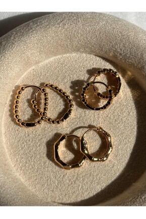 NATURE Çelik  Gold Renk Oval  Küpe Seti