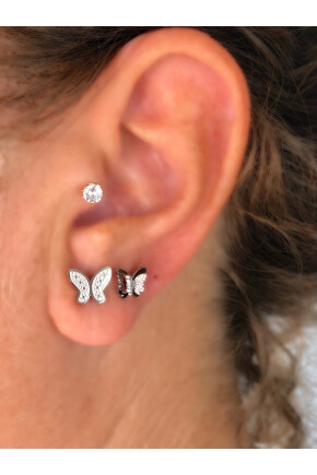 NATURE Çelik Parıltılı 2li Gümüş Renk Kelebek Küpe Seti