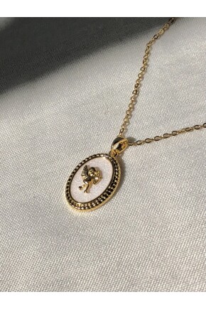 NATURE Çelik Sedefli Taşlı 45 cm Gold Melek Kolye