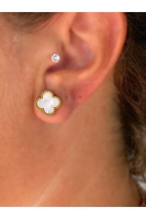 NATURE Çelik Van Cleef Sedefli Gold Renk Yonca Küpe