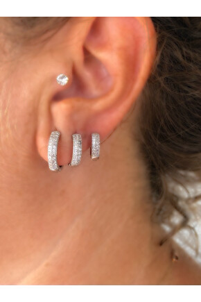 NATURE Çelik Zirkon Taşlı 3lü Gümüş Renk Kombin Halka Küpe