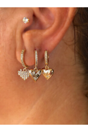 NATURE Çelik Zirkon Taşlı 3lü Kalpli Rose Gold Renk Kombin Halka Küpe