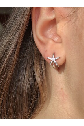 NATURE Çelik  Zirkon Taşlı Gümüş Deniz Yılızı Halka Küpe 