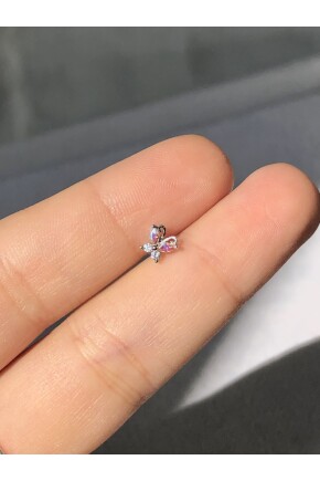 NATURE Cerrahi Çelik  Zirkon Renkli Taşlı Küçük Kelebek  Gümüş renk 1cm  Piercing