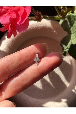 NATURE Cerrahi Çelik Zirkon Taşlı Arkası Düz Yılan Piercing,Tragus, Helix, Kıkırdak.