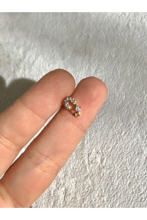 NATURE Cerrahi Çelik Zirkon Taşlı Gold Çengelli İğne Piercing