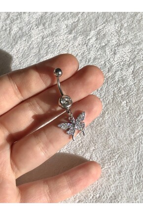 NATURE Cerrahi Çelik Zirkon Taşlı Kelebek Gümüş Göbek Piercing
