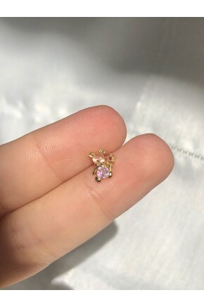 NATURE Cerrahi Çelik  Zirkon Taşlı Pembe Ayıcık Gold renk 1cm çap Piercing