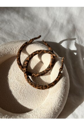 NATURE Kadife Leopar Desenli Büyük Halka Küpe