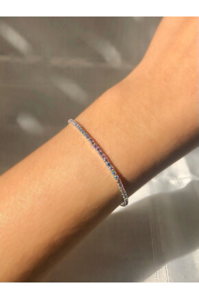 NATURE Tam Tur Zirkon Renkli Taşlı Esnek Gümüş Renk SuYolu Bileklik