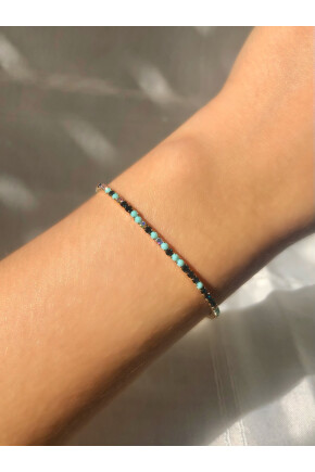 NATURE Tam Tur Zirkon Turkuaz Taşlı Esnek Gold Renk Su Yolu Bileklik