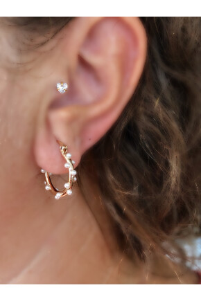 NATURE Xuping Çelik Rose Gold Renk İncili Halka  Küpe