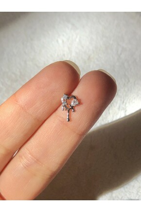 NATURE Zirkon Taşlı Gümüş Renk Kalp Piercing