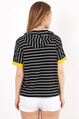 Kadın Kapüşonlu Çizgili Yarasa Kol Oversize T-Shirt