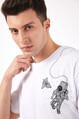 2D2B Erkek Basic Oversize Önü ve Arkası Uzay Temalı Baskılı T-Shirt 